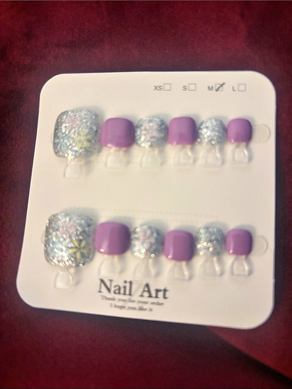 Purple & Silver Press-On Toenail Set